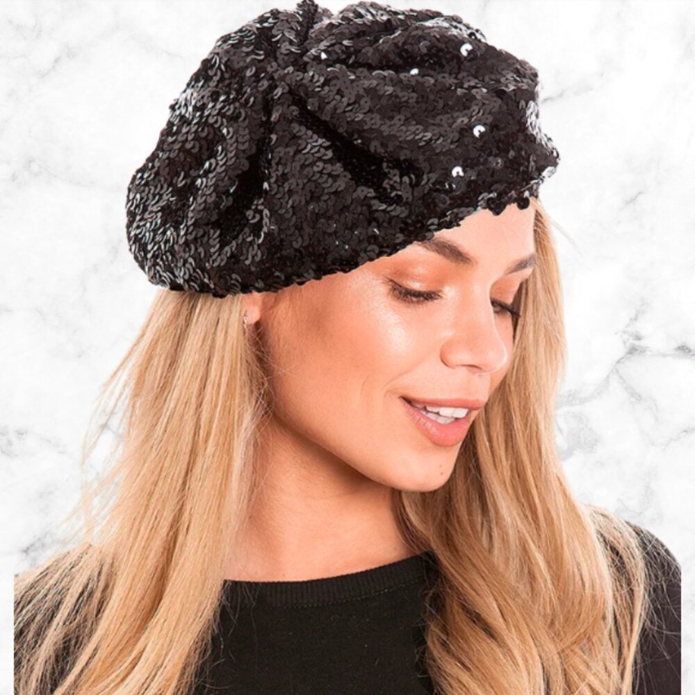 NWT | TORRID Black Sequin Beret Hat | Women’s Sparkly Winter Accessory
